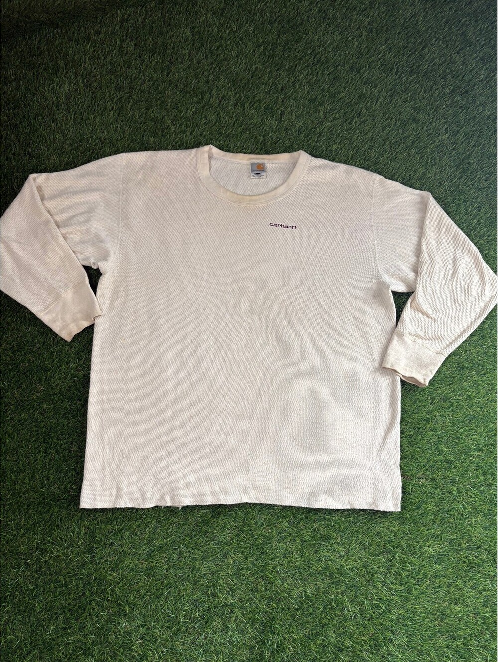 Vintage Carhartt Cream Cotton Thermal Long Sleeve Shirt, Men's 2X-Large Tall